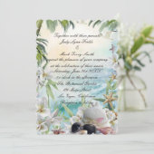 Elegante bloementropische strand bruiloft uitnodig kaart (Staand voorkant)