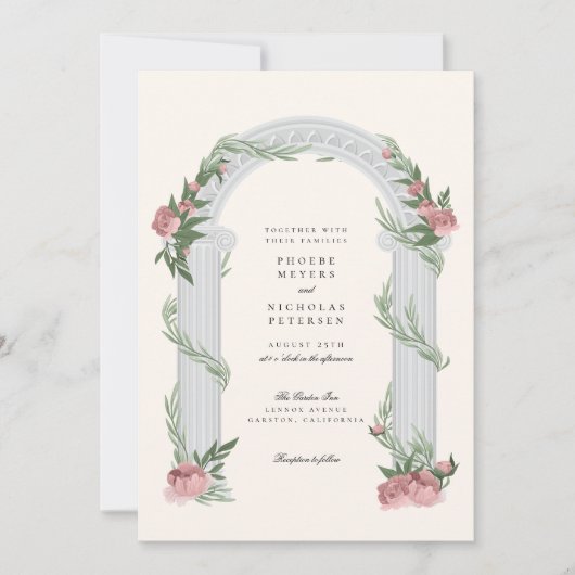 Elegante bloementrouwkolom Tuin Bruiloft Kaart (Voorkant)