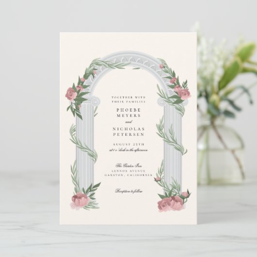 Elegante bloementrouwkolom Tuin Bruiloft Kaart (Staand voorkant)