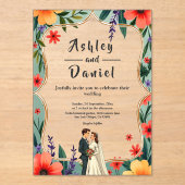 Elegante Bloementuin Bruid & Bruidegom Zomer Huwel Acryl Uitnodigingen (Voorkant)