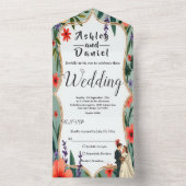 Elegante Bloementuin Bruid & Bruidegom Zomer Huwel All In One Uitnodiging (Binnen)