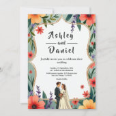 Elegante Bloementuin Bruid & Bruidegom Zomer Huwel Kaart (Voorkant)