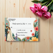 Elegante Bloementuin Bruid & Bruidegom Zomer Huwel RSVP Kaartje