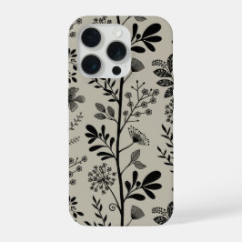 Elegante Bloementuin Droomwereld Zwart en Beige iPhone 15 Pro Case