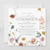 Elegante bloementuin Eerste Heilige Communie Meisj Kaart (Voorkant)