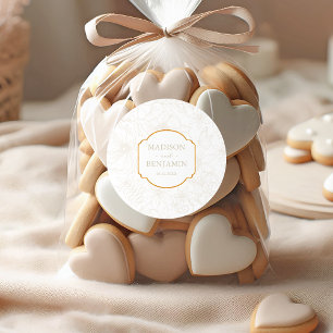 Elegante bloementuin gouden vintage ivoor trouw ronde sticker