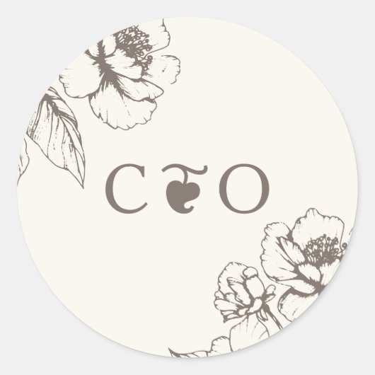 Elegante Bloementuin Initialen Bruiloft Ronde Sticker (Voorkant)