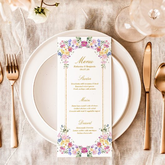 Elegante Bloementuin Lente Bruiloftsmenu Menu