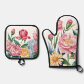 Elegante Bloementuin Oven Mitt & Pot Houders Ovenwant & Pannenlap Set (Voorkant)