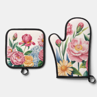 Elegante Bloementuin Oven Mitt & Pot Houders Ovenwant & Pannenlap Set