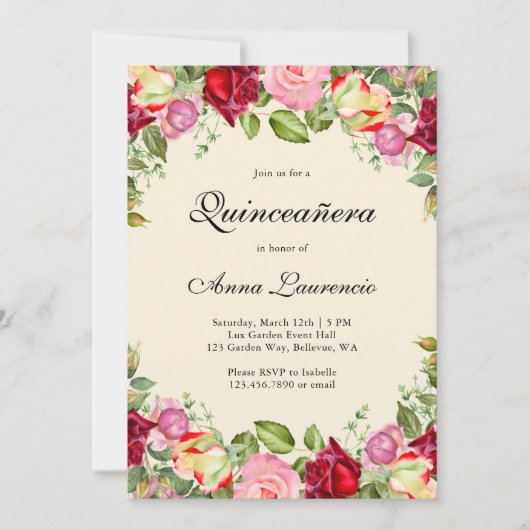 Elegante bloementuin Quinceañera Kaart (Voorkant)