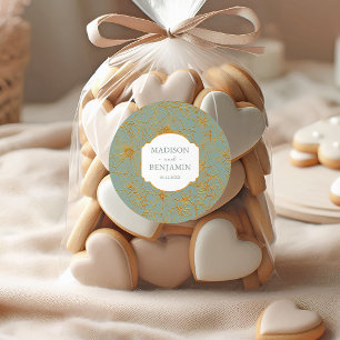 Elegante Bloementuin Saliegroen Gouden Bruiloft Ronde Sticker
