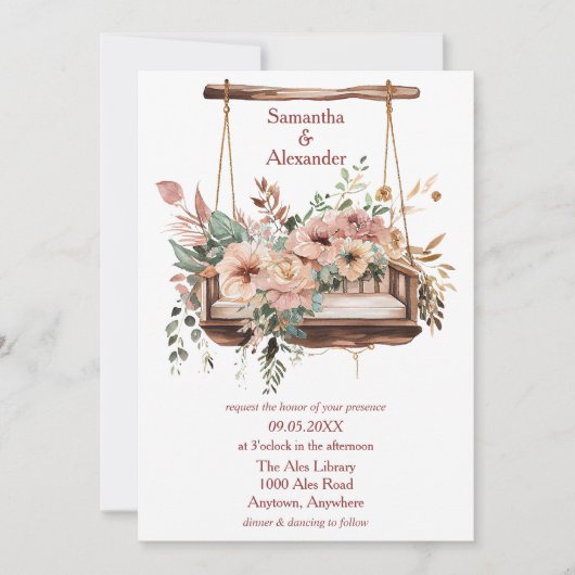 Elegante bloementuin schommel bruiloft kaart (Voorkant)