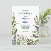 Elegante Bloementuin Wilde Bloemen Huwelijk Kaart (Staand voorkant)
