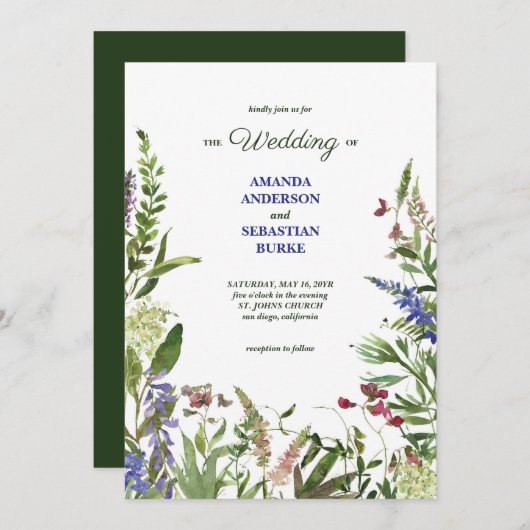 Elegante Bloementuin Wilde Bloemen Huwelijk Kaart (Voorkant / Achterkant)