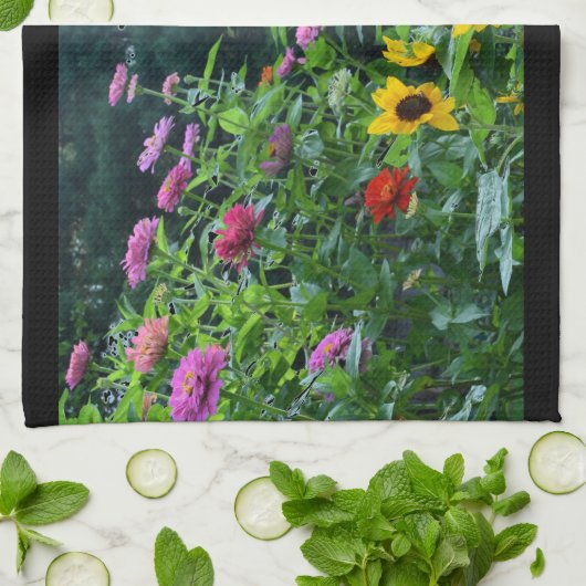 Elegante bloementuin zonnebloemen zinnia mums theedoek (Gevouwen)