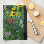 Elegante bloementuin zonnebloemen zinnia mums theedoek (Quarter Fold)