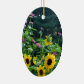 Elegante bloementuin zonnebloemen zinnias madelief keramisch ornament (Rechts)