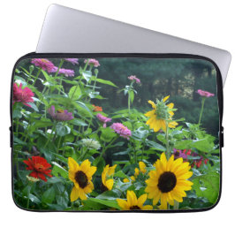 Elegante bloementuin zonnebloemen zinnias madelief laptop sleeve