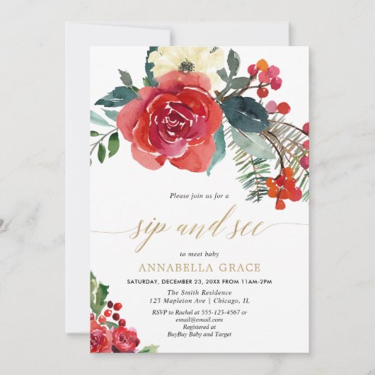 Elegante bloemenvakantie sip see meet greet baby kaart (Voorkant)