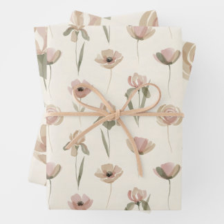 Elegante bloemenverpakkings-papierenset van 3 inpakpapier vel