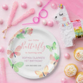 Elegante Bloemenvlinder 1e verjaardag Papieren Bordje (Feest)