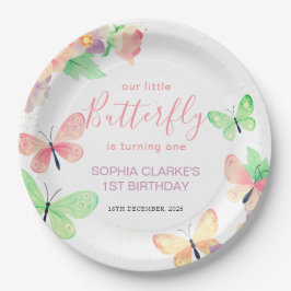 Elegante Bloemenvlinder 1e verjaardag Papieren Bordje