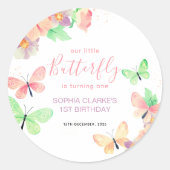 Elegante Bloemenvlinder 1e verjaardag Ronde Sticker (Voorkant)