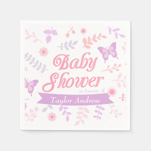 Elegante Bloemenvlinder Baby shower Party Supply Servetten (Voorkant)
