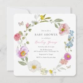 Elegante Bloemenvlinder Baby shower Uitnodiging