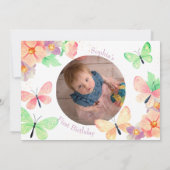 Elegante Bloemenvlinder Custom Foto 1e verjaardag Kaart (Achterkant)