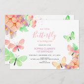 Elegante Bloemenvlinder Custom Foto 1e verjaardag Kaart (Voorkant / Achterkant)