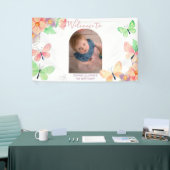 Elegante Bloemenvlinder Custom Foto 1e verjaardag Spandoek (Beurs)