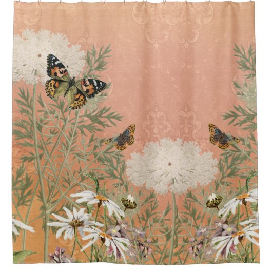 Elegante bloemenvlinder  madeliefje wit douchegordijn (Voorkant)