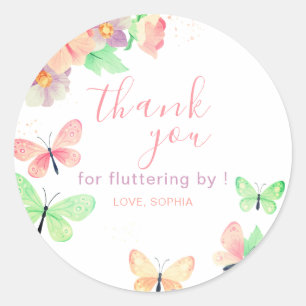 Elegante Bloemenvlinder Verjaardag Ronde Sticker