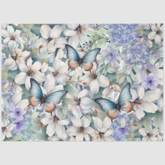 Elegante Bloemenvlinders Decoupage Tissuepapier (Voorkant)