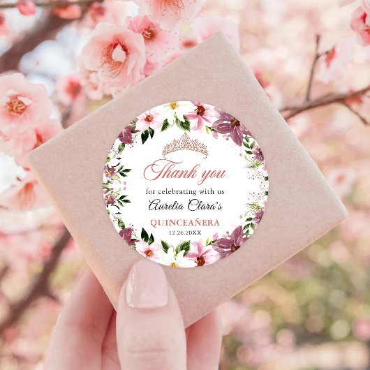 Elegante bloemenvlinders Quinceañera Ronde Sticker