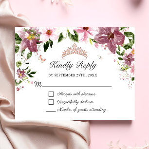 Elegante Bloemenvlinders Quinceañera RSVP-kaart RSVP Kaartje