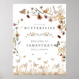 Elegante Bloemenvlinders Vrijgezellenfeest Teken Poster
