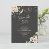 Elegante bloemenvolwassen verjaardag save the date (Staand voorkant)