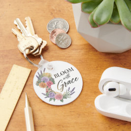 Elegante bloemenvrouwsilhouet 'Bloom with Grace' Sleutelhanger