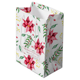 Elegante bloemenwarme rode kerst medium cadeauzakje