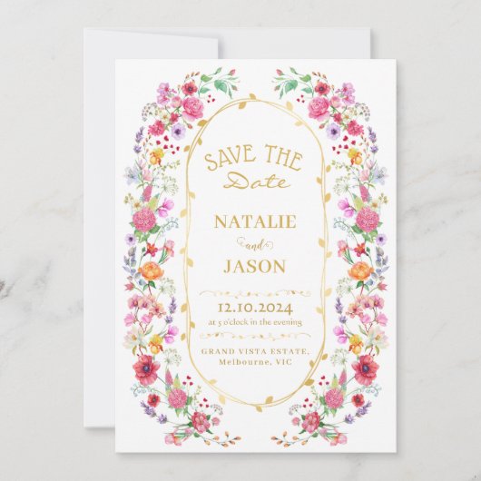 Elegante bloemenweide lente tuin bruiloft save the date (Voorkant)