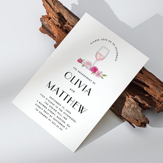 Elegante bloemenwijn foto bruiloft verlovingsfeest kaart