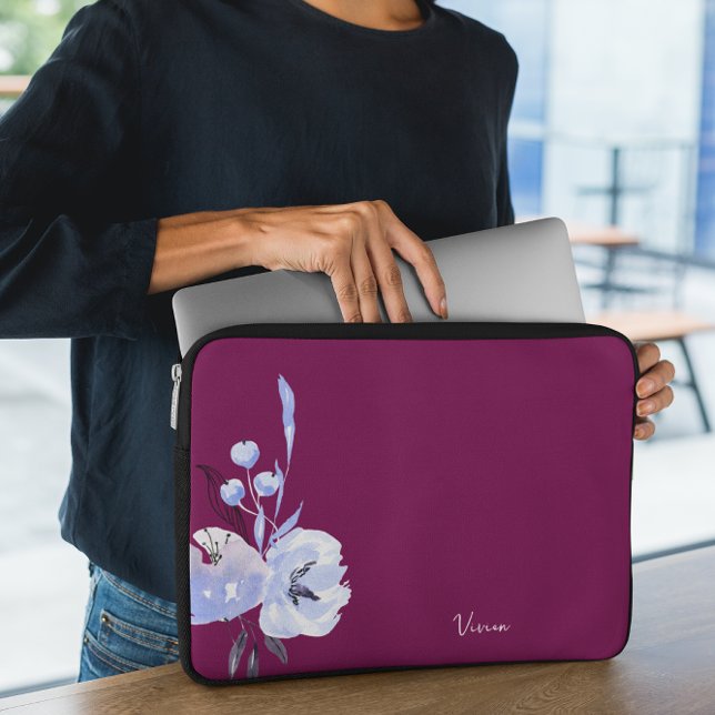 Elegante bloemenwijn rood Abstract Laptop Sleeve (Creator heeft geüpload)