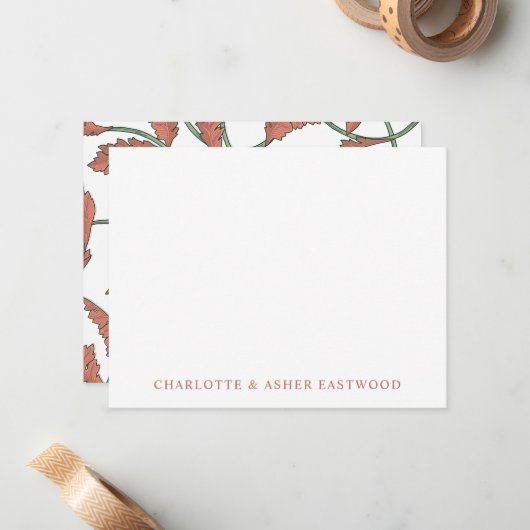 Elegante Bloemenwijnstokken Paar Passen getrouwd B Notitiekaartje (Voorkant / Achterkant in situ)