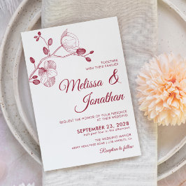 Elegante bloemenwitte karmozijnrode orchideeën bru kaart