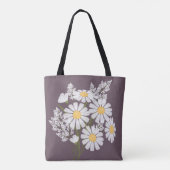 Elegante bloemenwitte madeliefjes op pruim tote bag (Achterkant)
