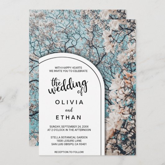 Elegante bloemenwitte rozen boom zomer bruiloft kaart (Voorkant / Achterkant)