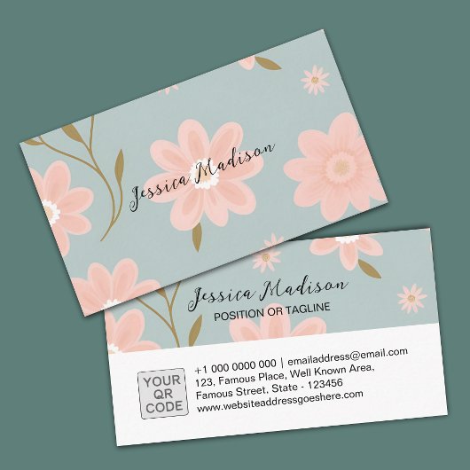 Elegante bloemenzaak Visitekaartje met QR-code | D
